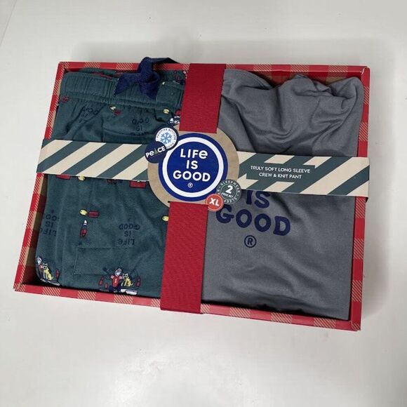 Life Is Good Mens Pajama Set XL Truly Soft Long Sleeve Crew Knit Pant Christmas - Picture 3 of 7